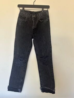 Carmar Black Distressed Straight Leg Jeans Raw Hem Cuffed Size 23